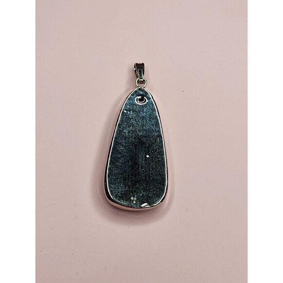 ABALONE SHELL TAPERED OVAL TEARDROP BLUE GREEN TURQUOISE PENDANT CHARM SILVER - Picture 7 of 12